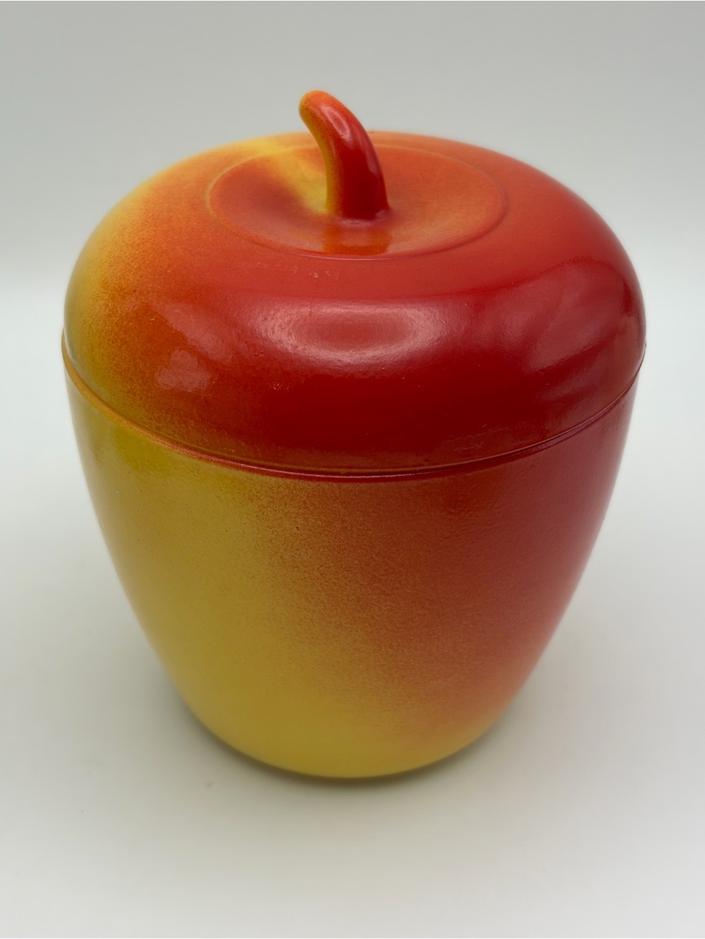 Vtg Hazel Atlas Milk Glass Red Yellow Apple Jar w/Lid, Jelly Jam Sugar Bowl